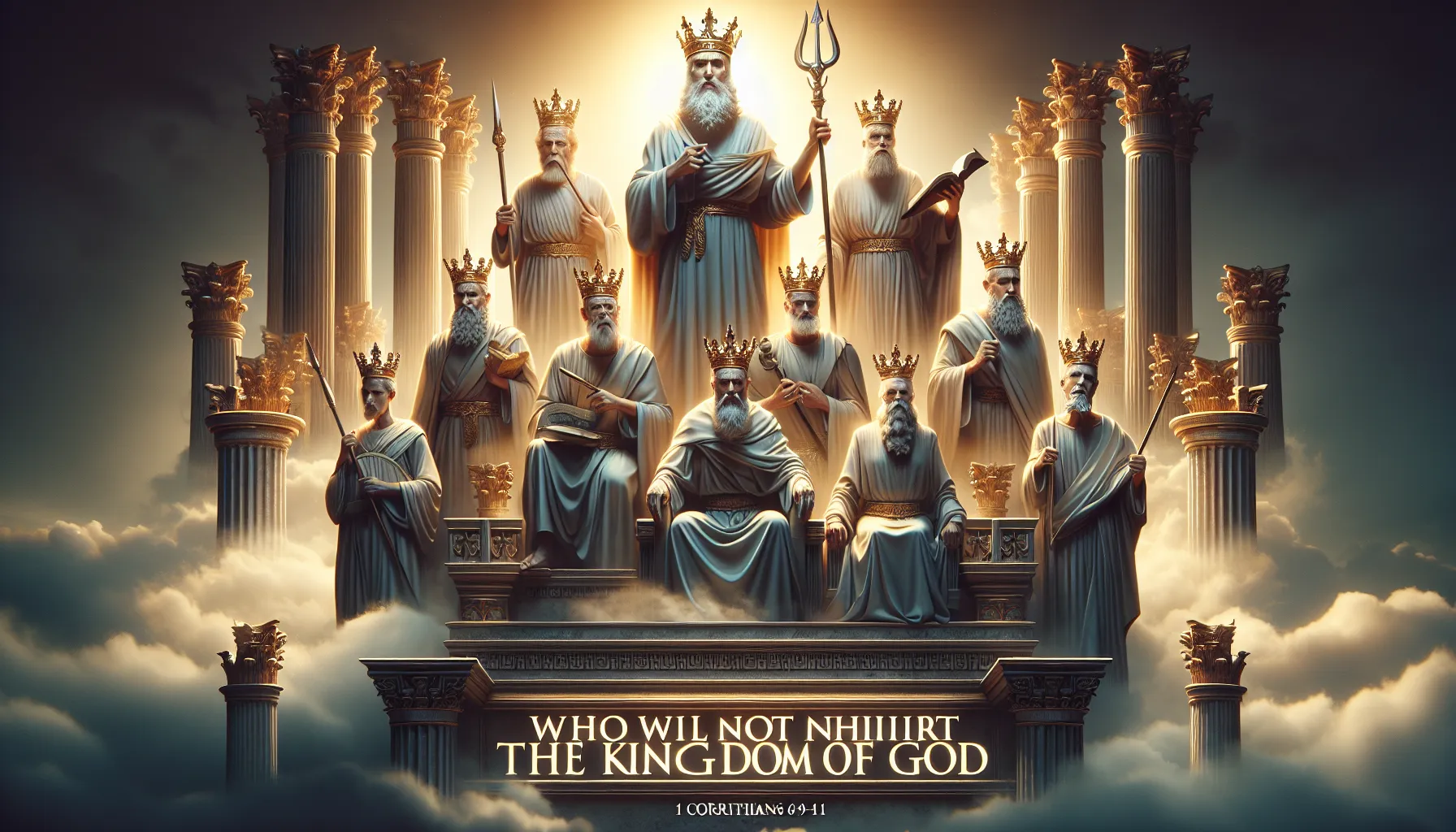 Imagen representando la cita bíblica de 1 Corintios 6:9-11 que discute quiénes no heredarán el reino de Dios.