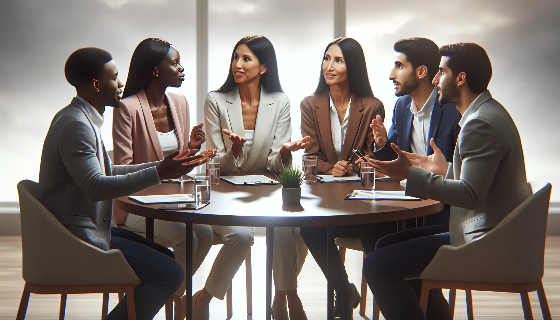 Personas debatiendo sobre principios éticos y morales en una mesa redonda.