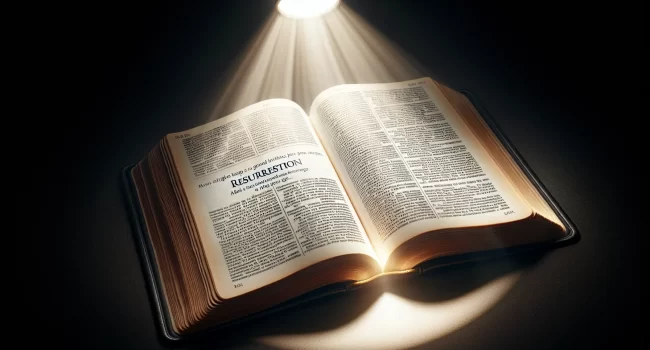 Imagen de un libro sagrado abierto con una luz brillante resaltando un pasaje sobre resurrecciones en la Biblia.