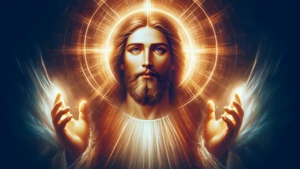 Imagen ilustrativa de una figura religiosa con un aura de luz brillante