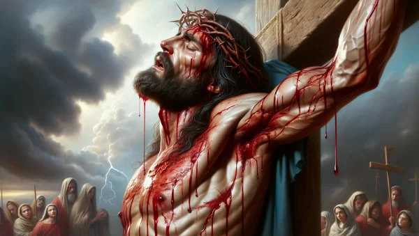 Representación simbólica del sacrificio y la redención a través de la sangre y el agua que brotan del costado de Jesús