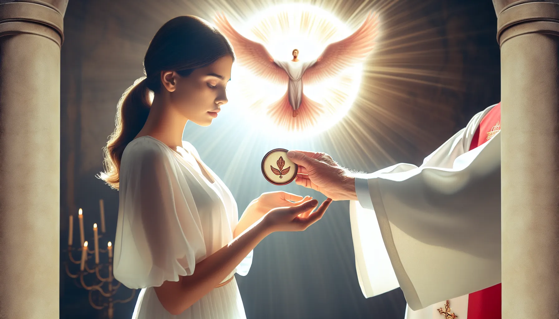 Imagen ilustrativa de una persona recibiendo el sello del Espíritu Santo en una representación simbólica de la fe cristiana.