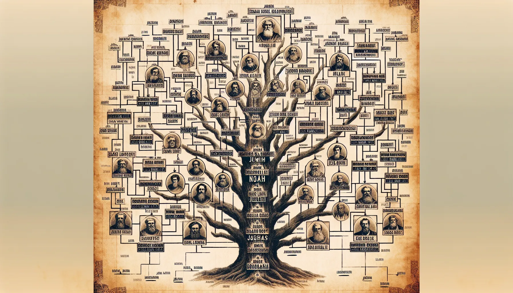 Representación visual de la genealogía de los descendientes de Noé según la Biblia.