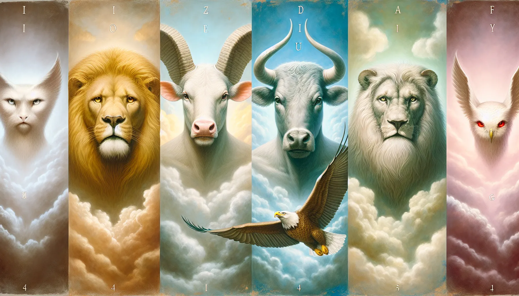 Representación artística de los cuatro seres vivientes descritos en el libro del Apocalipsis