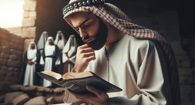 Imagen de un hombre leyendo la Biblia y reflexionando sobre el perdón y la superación del resentimiento.