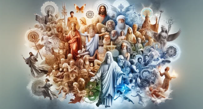 Imagen representativa de diversas figuras religiosas fusionadas