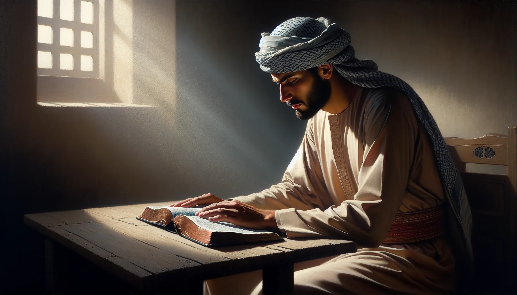 Imagen de una persona leyendo la Biblia y reflexionando sobre quién y por qué seguir sus enseñanzas.