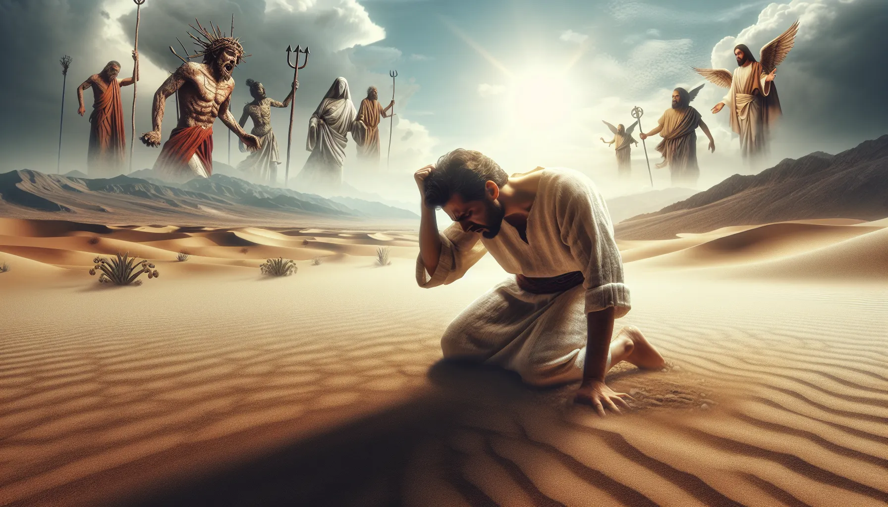 Imagen de Jesús en el desierto resistiendo a las tentaciones