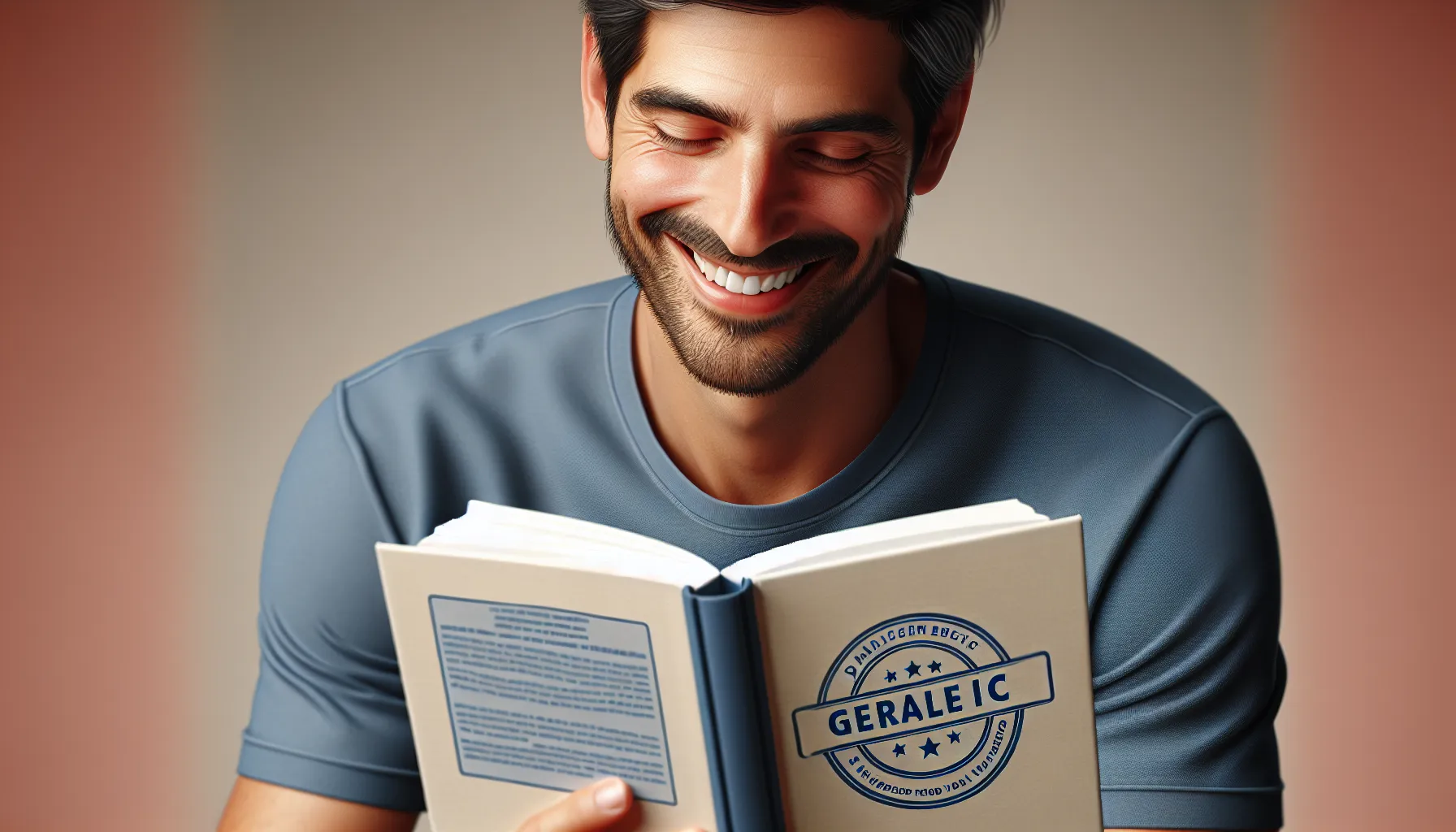 Imagen de un hombre sonriente leyendo un libro con el logo de Tertuliano en la portada