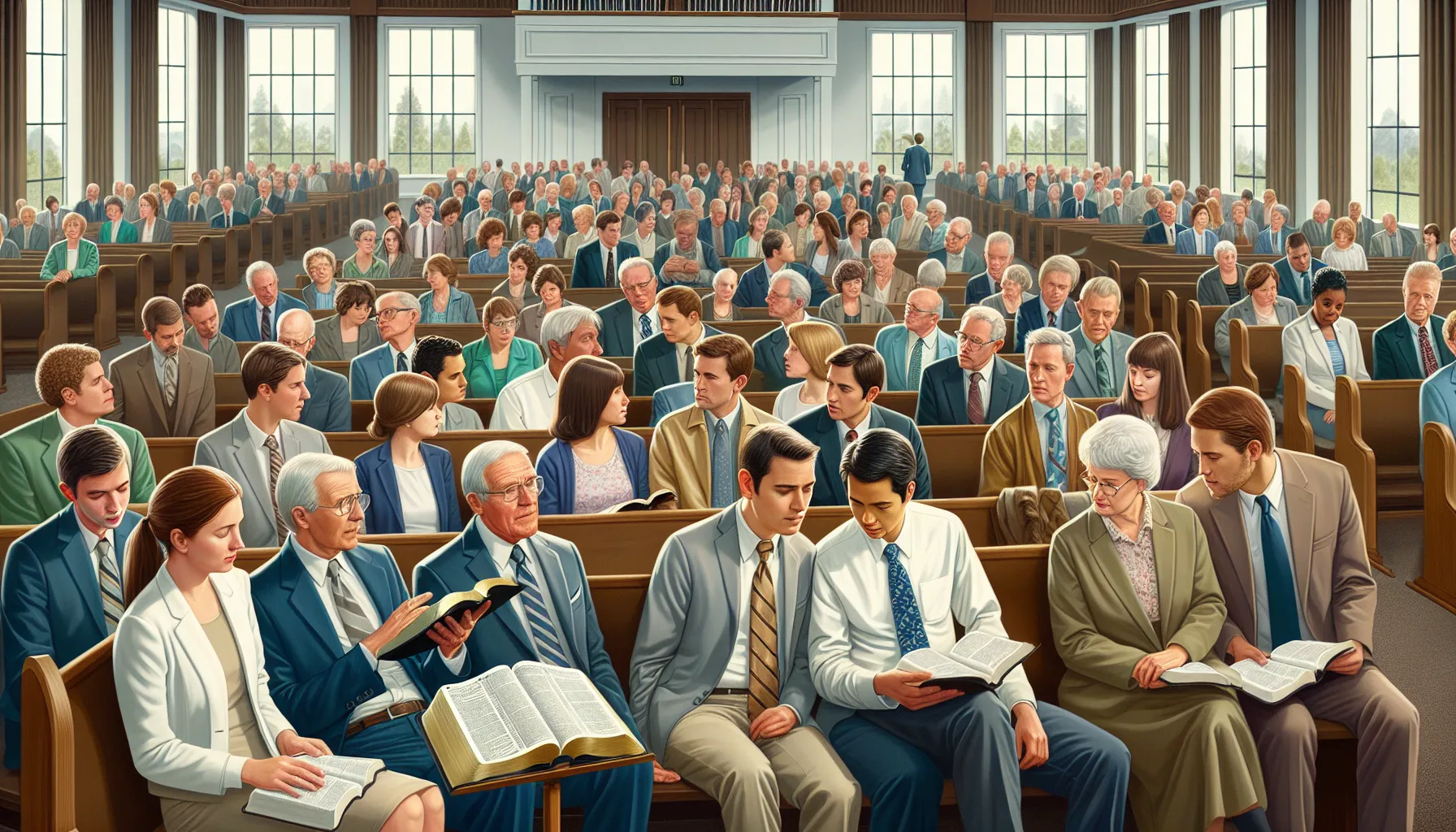 Imagen ilustrativa de una reunión de Testigos de Jehová en una iglesia