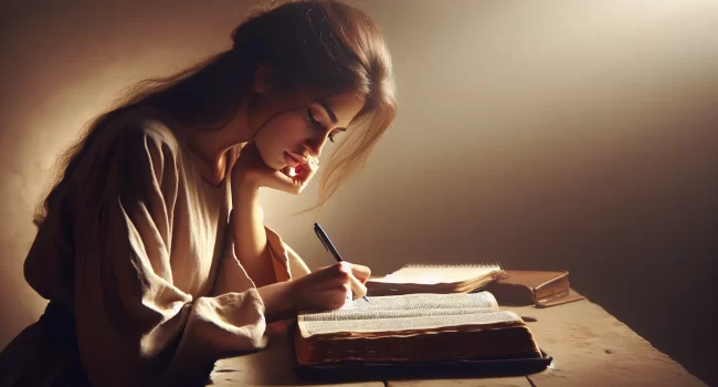 Imagen de una persona leyendo la Biblia y tomando notas para estudiar de forma efectiva.