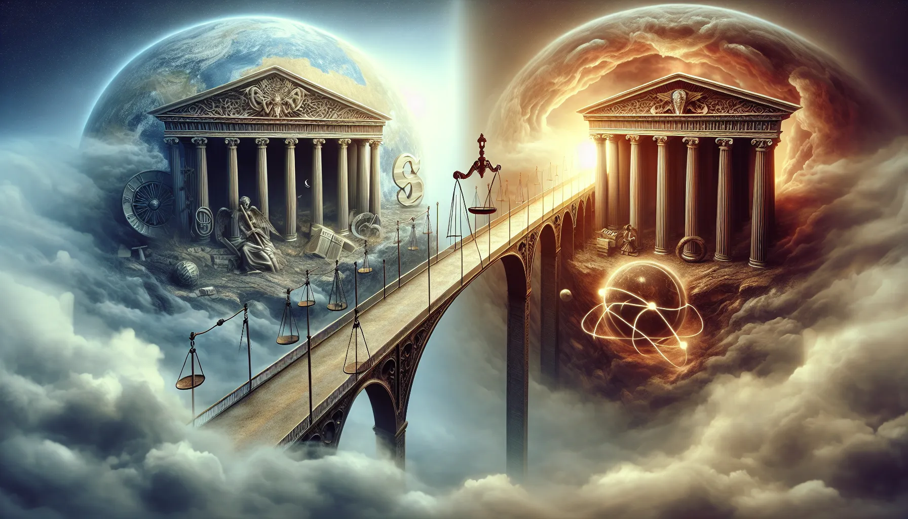 Imagen de un puente que une la ley terrenal con el concepto espiritual del pecado, mostrando la conexión entre ambos conceptos.