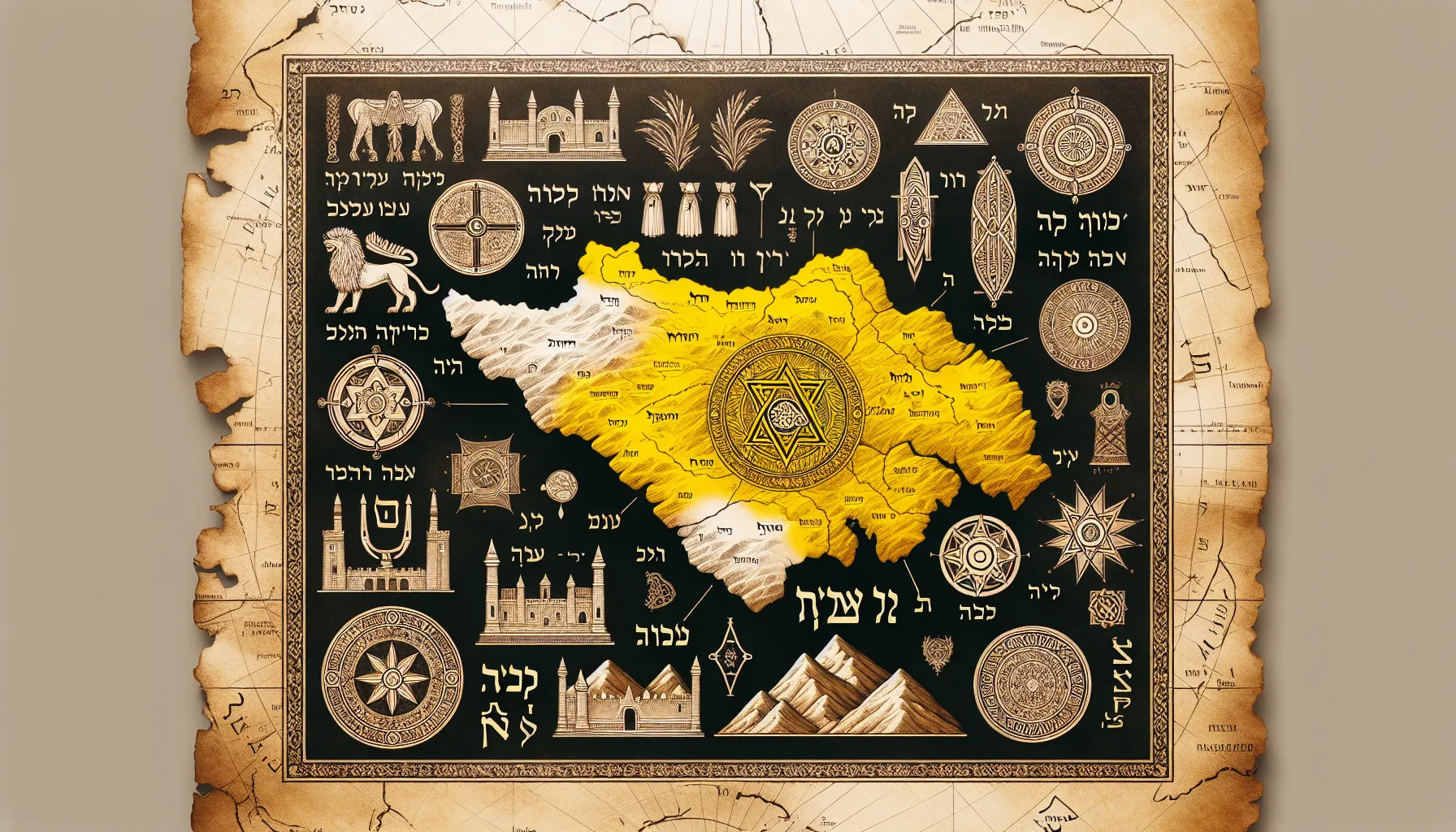 Imagen ilustrativa de un mapa antiguo con la tribu bíblica de Asher resaltada en amarillo