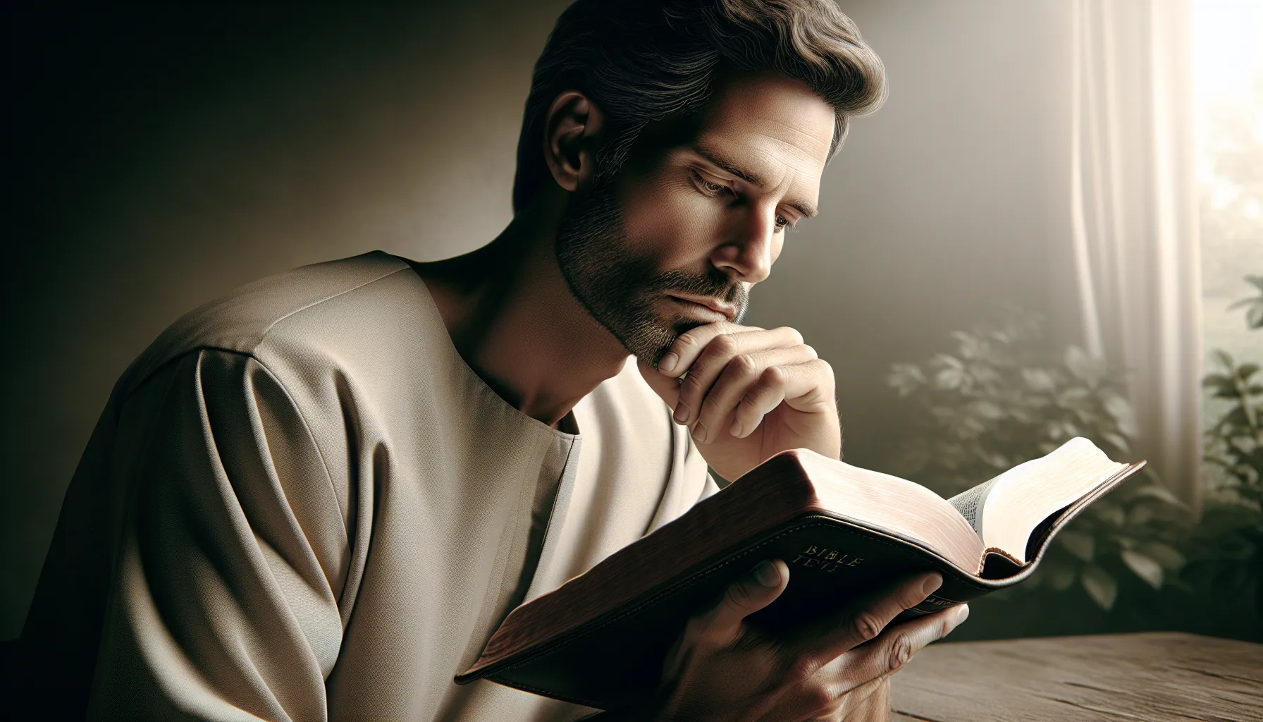 Imagen de un hombre leyendo la Biblia y reflexionando sobre su papel como líder y protector según la enseñanza bíblica.