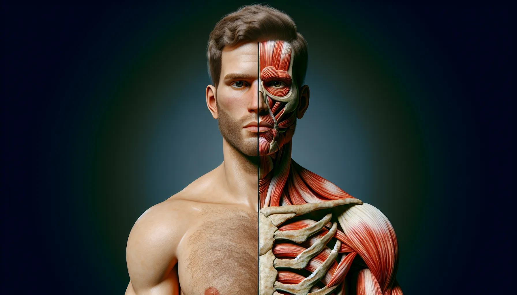 Imagen de un hombre con una mitad del cuerpo formada por carne y la otra mitad por huesos, representando la dualidad de un cristiano carnal y cómo superar esa condición.
