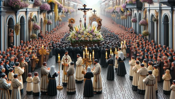 Imagen ilustrativa de la celebración del Viernes Santo con procesiones y tradiciones religiosas.