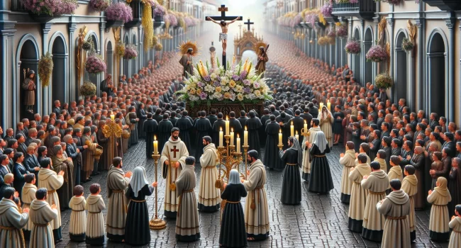 Imagen ilustrativa de la celebración del Viernes Santo con procesiones y tradiciones religiosas.